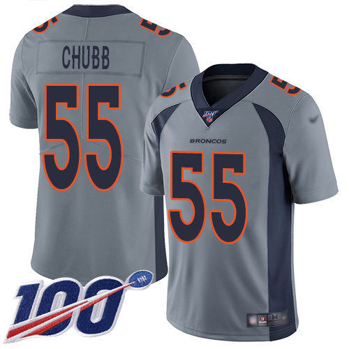 Men Denver Broncos #55 Bradley Chubb Limited Silver Inverted Legend 100th Season Football NFL Jersey